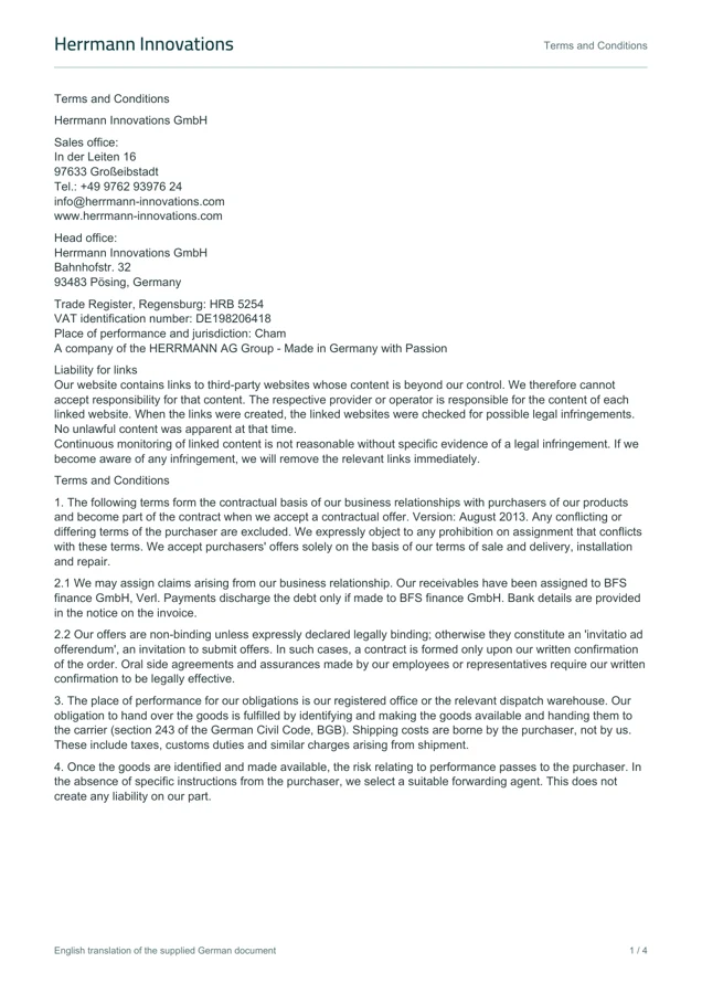General terms and conditions, page 1 of 4. The content is also available in text view.