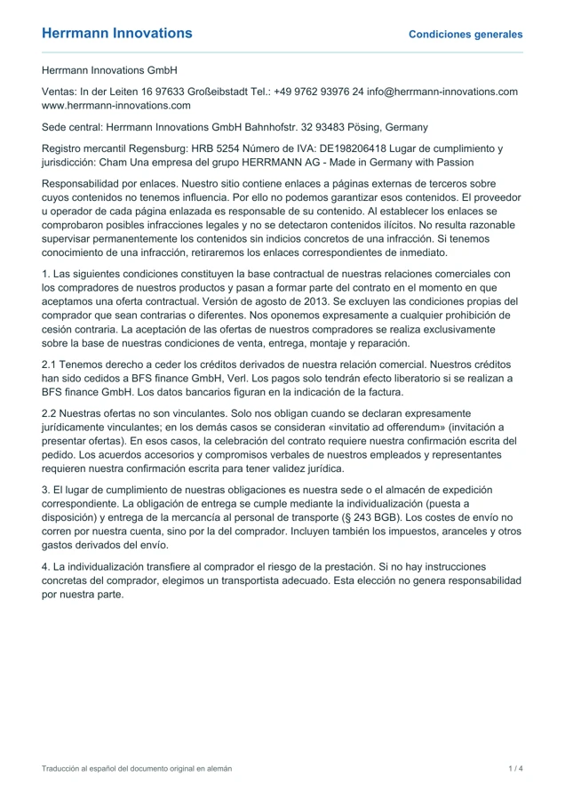 Condiciones generales, página 1 de 4. El contenido también está disponible en la vista de texto.